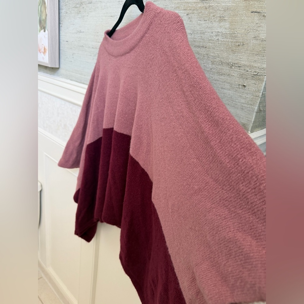 OS one size large medium Ann Taylor Factory color block Two-Tone poncho sweater - Picture 5 of 8